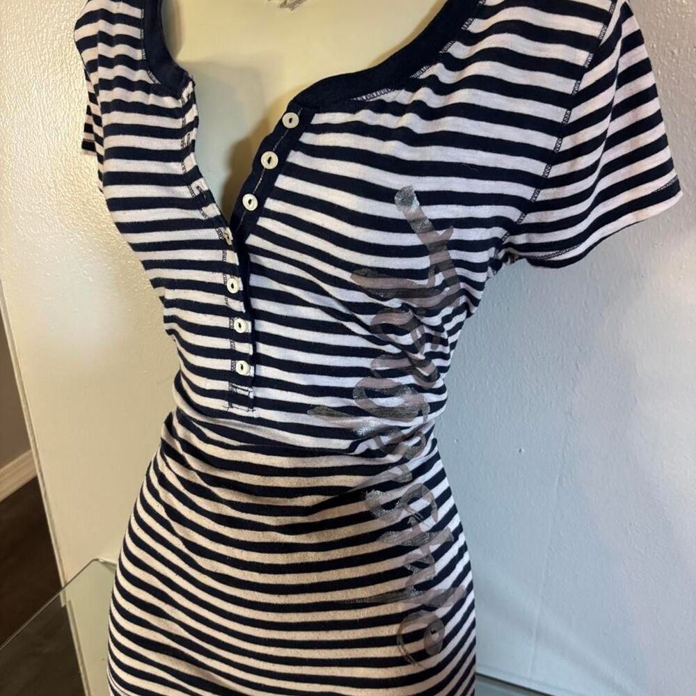 Y2K Aeropostale Navy & White Striped Henley Bella Swan Twilight - Size XL <3